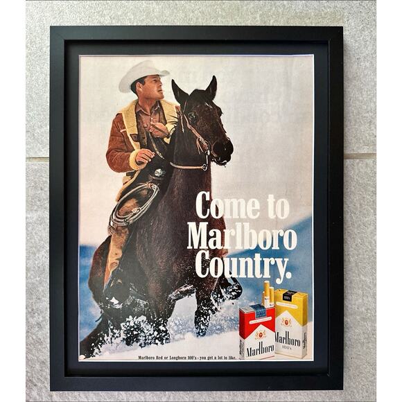 Framed Marlboro Cigarettes Original 1970 Vintage Magazine Print Ad - Picture 1 of 3